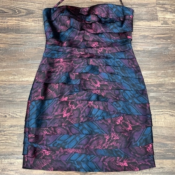 bebe Dresses & Skirts - Bebe layered Dress snakeskin animal print strapless